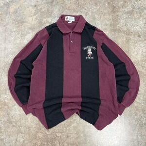 Vintage 90s Mississippi State Bulldogs Purple & Black Striped Rugby Polo Size L